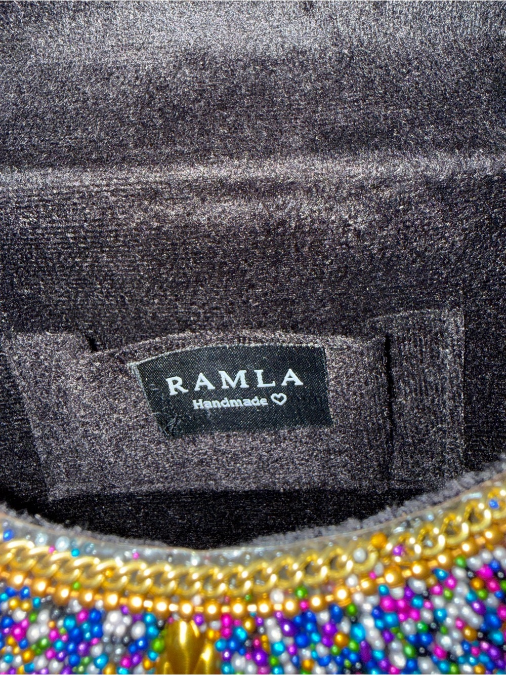 Ramla Moroccan Handmade Beaded Mosaic Half Moon Crossbody Evening Clutch Bag - Picture 7 of 8
